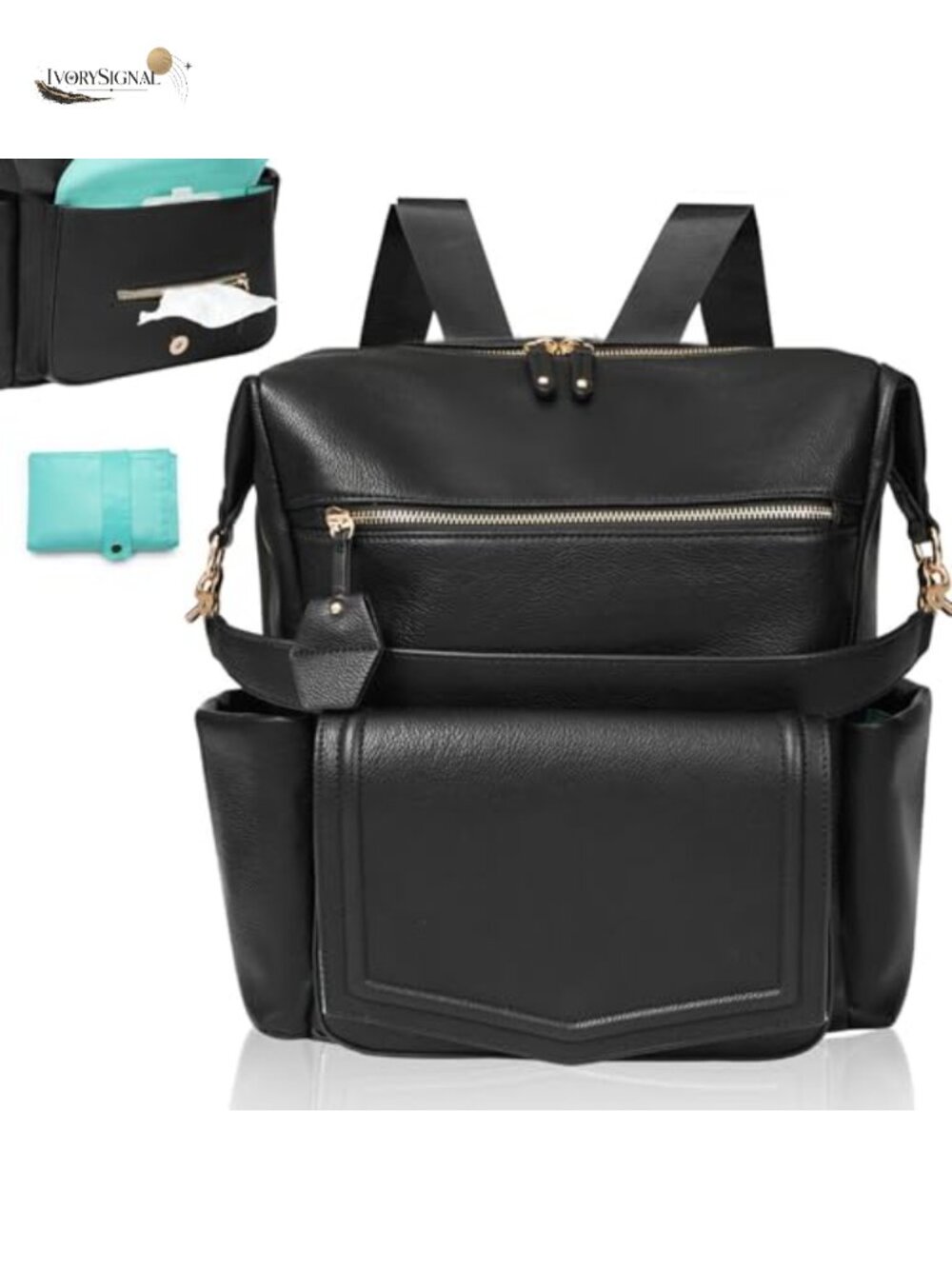 Faux Leather Diaper Bag Backpack Convertible Tote with Laptop Compartment